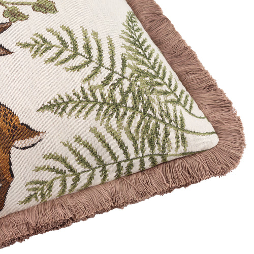 Fable Rabbits Embroidered 100% Cotton Cushion Willow Green