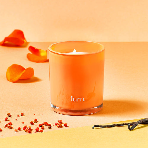  Orange Home Fragrance - Kindred Bergamot, Berry, Vanilla + Patchouli Scented Glass Candle Apricot furn.