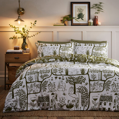 Floral Green Bedding - Frida Abstract Printed Reversible Duvet Cover Set Moss furn.