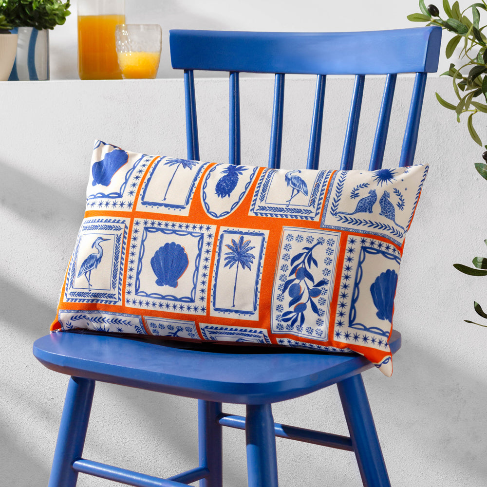 Frieze Orange Outdoor Cushion Cover Coral Blue Cushions furn. furn