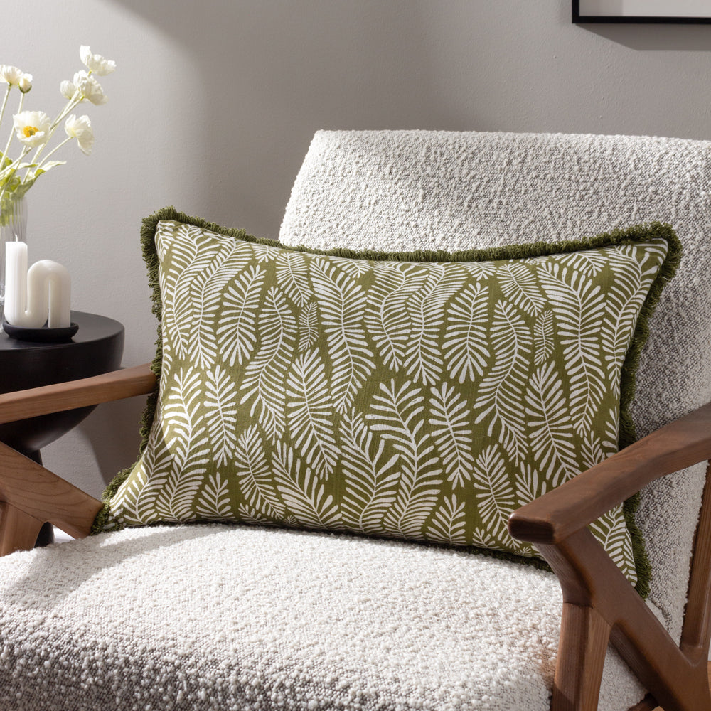 Floral Green Cushions - Frond  Cushion Cover Olive HÖEM