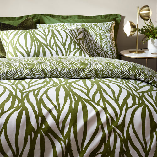Floral Green Bedding - Frond Abstract Cotton Rich Reversible Duvet Cover Set Olive HÖEM