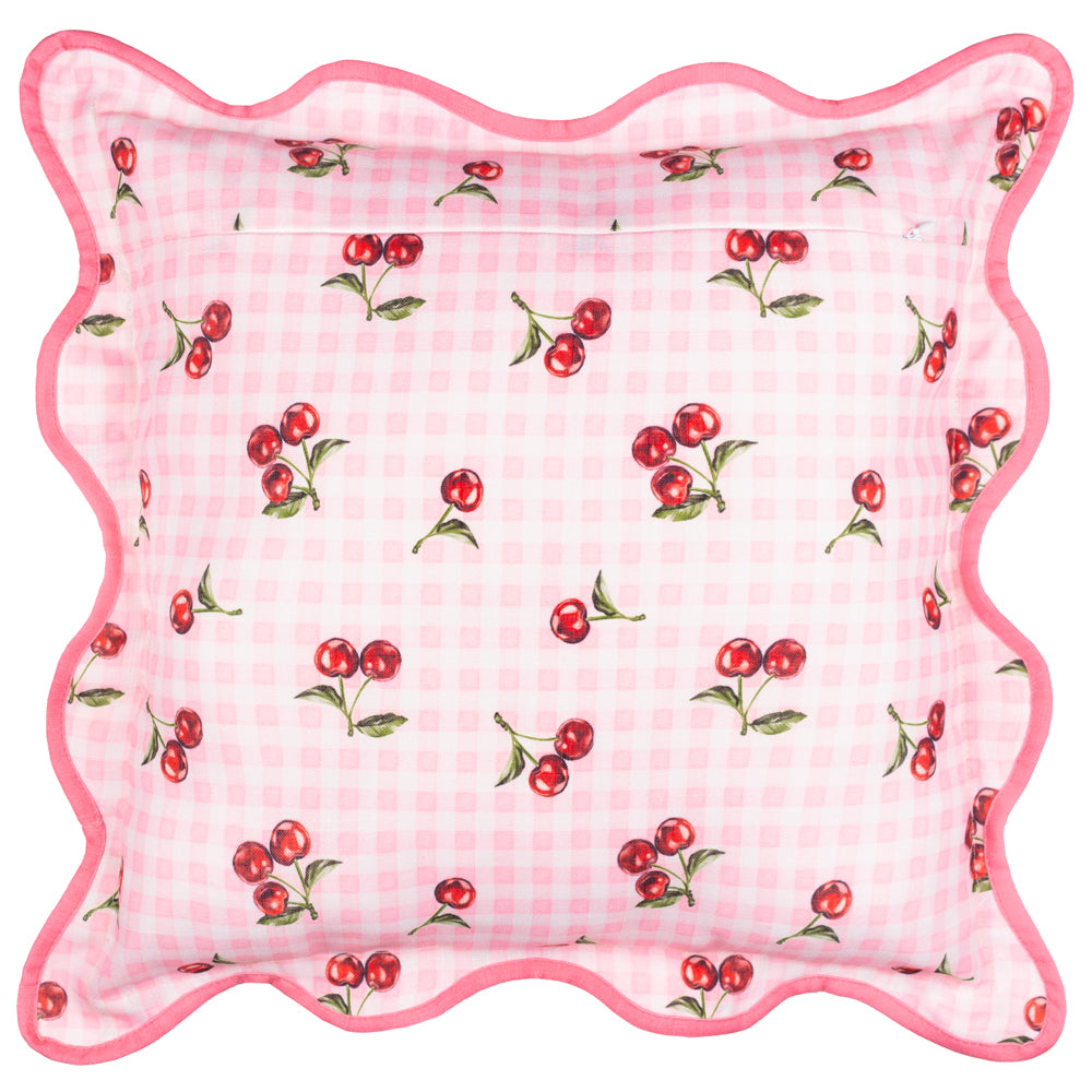 Fruits Cherries Gingham Check Outdoor Cushion Pink