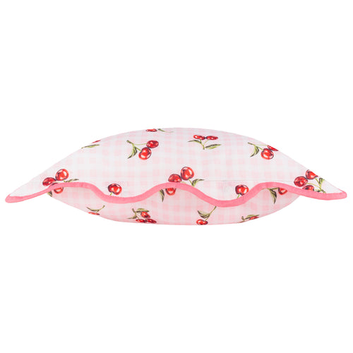 Fruits Cherries Gingham Check Outdoor Cushion Pink