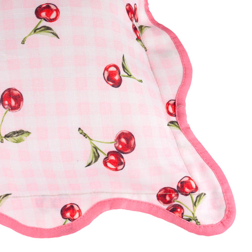 Fruits Cherries Gingham Check Outdoor Cushion Pink