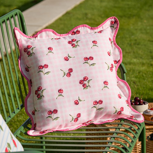 Check Pink Cushions - Fruits Cherries Gingham Check Outdoor Cushion Cover Pink Furn