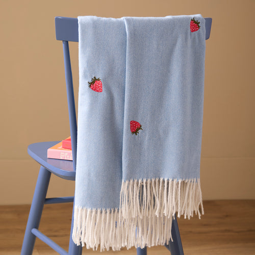  Blue Throws - Fruits Lightweight Embroidered Throw Berry Sweet Blue Furn