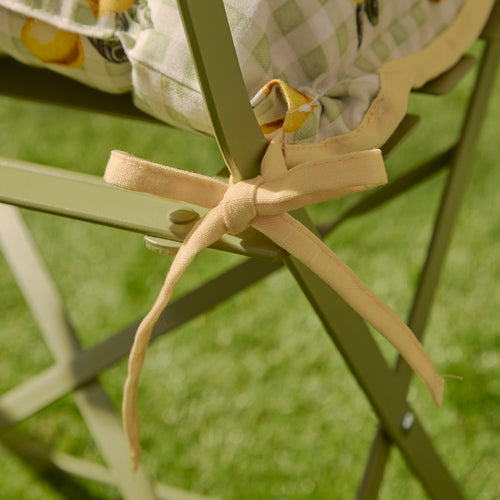 Fruits Lemons Gingham Check Indoor/Outdoor Seat Pads Sage