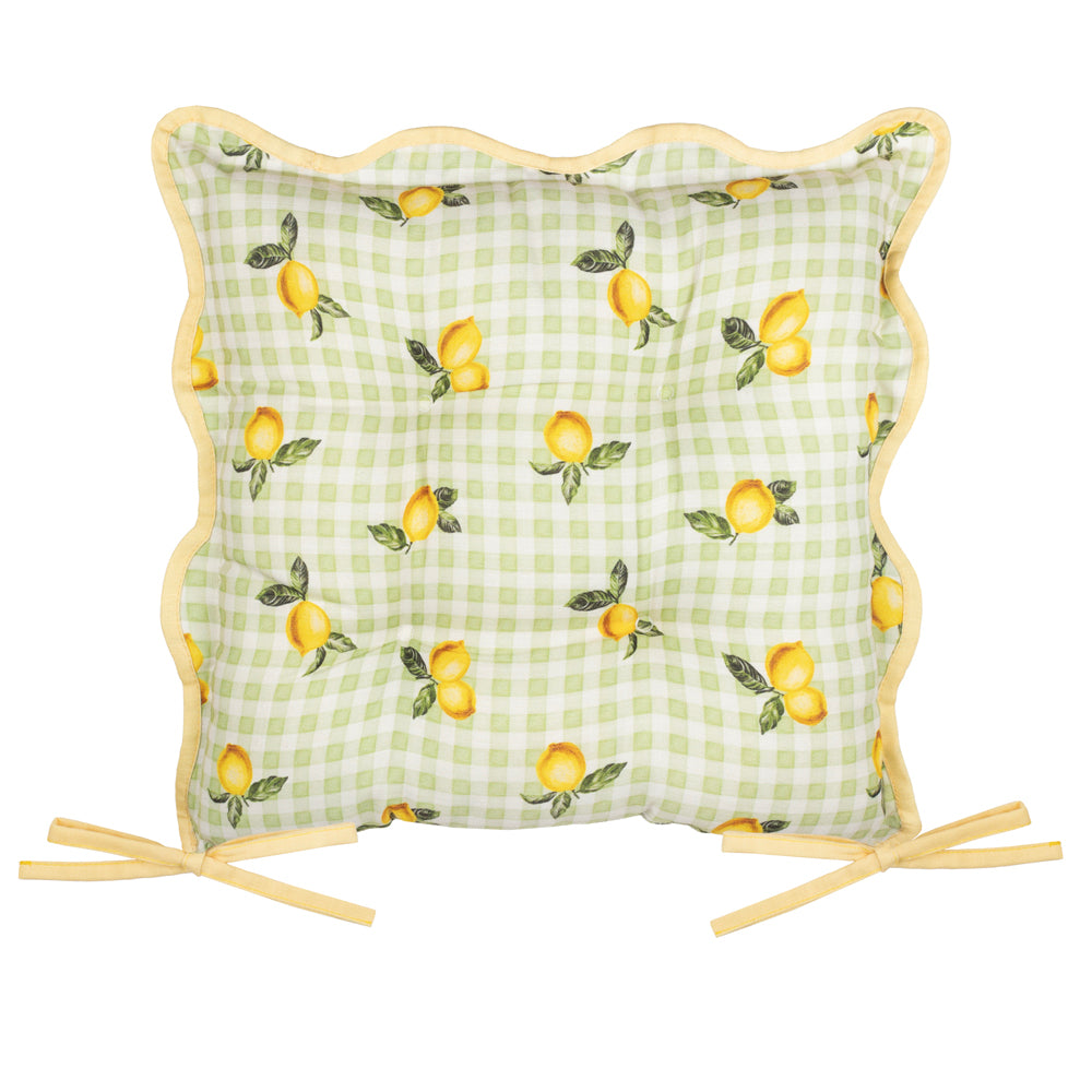 Fruits Lemons Gingham Check Indoor/Outdoor Seat Pads Sage