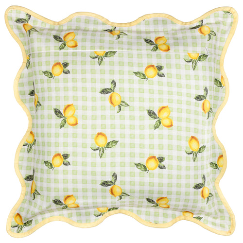 Fruits Lemons Gingham Check Outdoor Cushion Sage