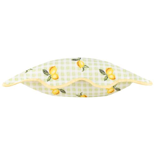 Fruits Lemons Gingham Check Outdoor Cushion Sage