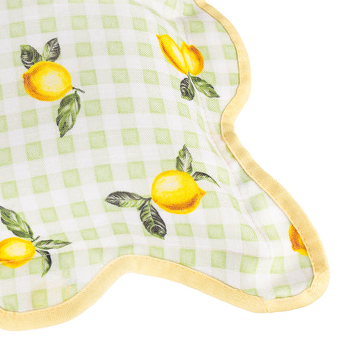 Fruits Lemons Gingham Check Outdoor Cushion Sage