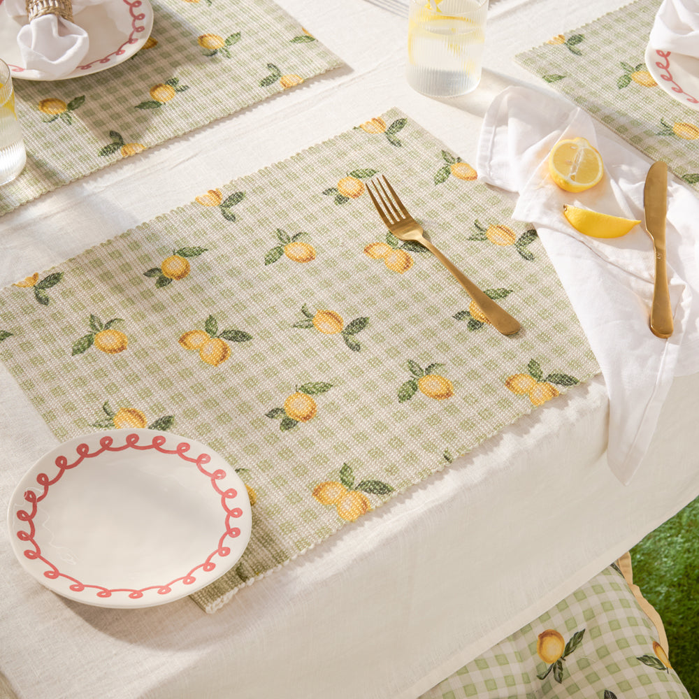 Check Green Kitchen - Fruits Lemons Set of 4 Indoor/Outdoor Placemats Sage Furn