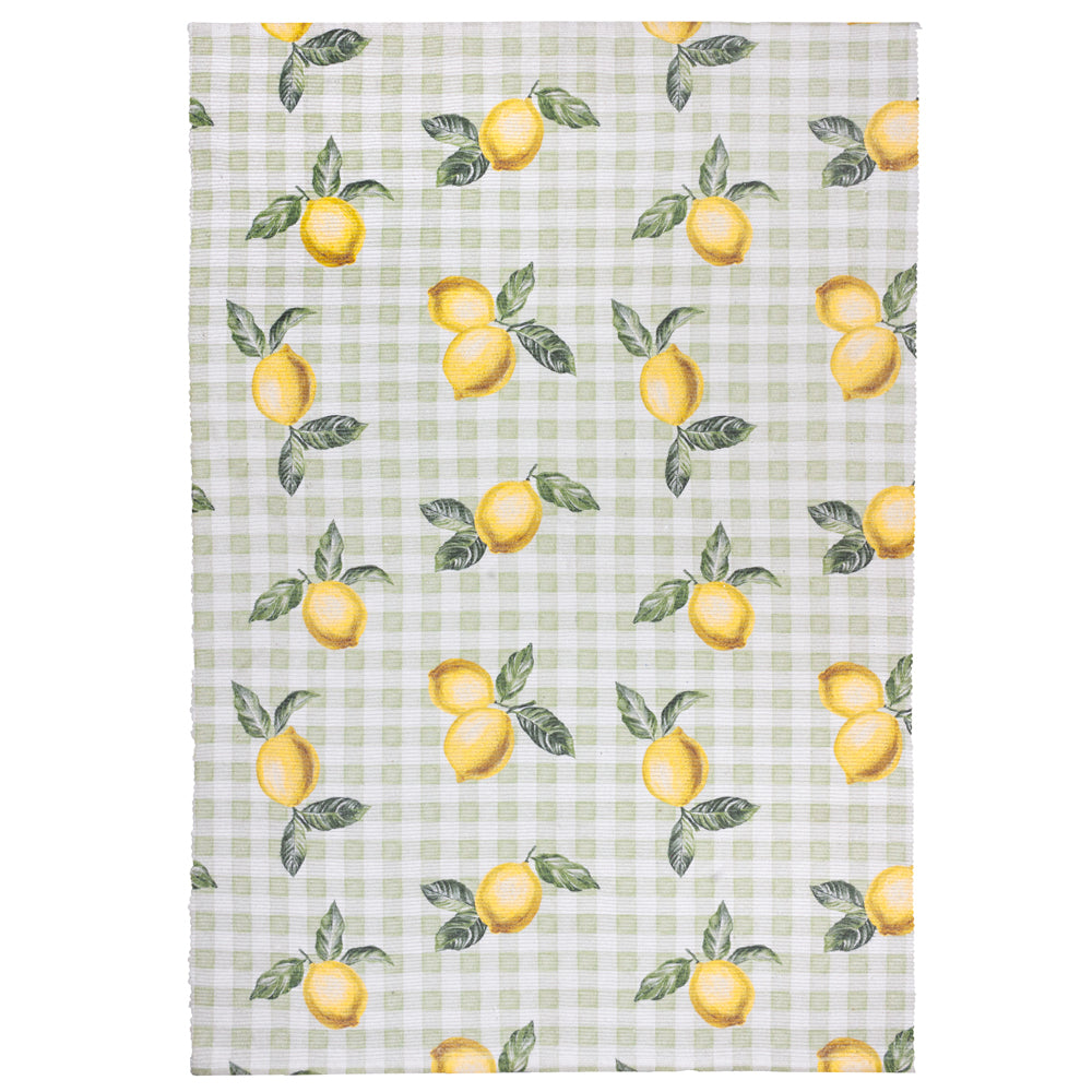 Fruits Lemons Gingham Check Indoor/Outdoor Rug Sage