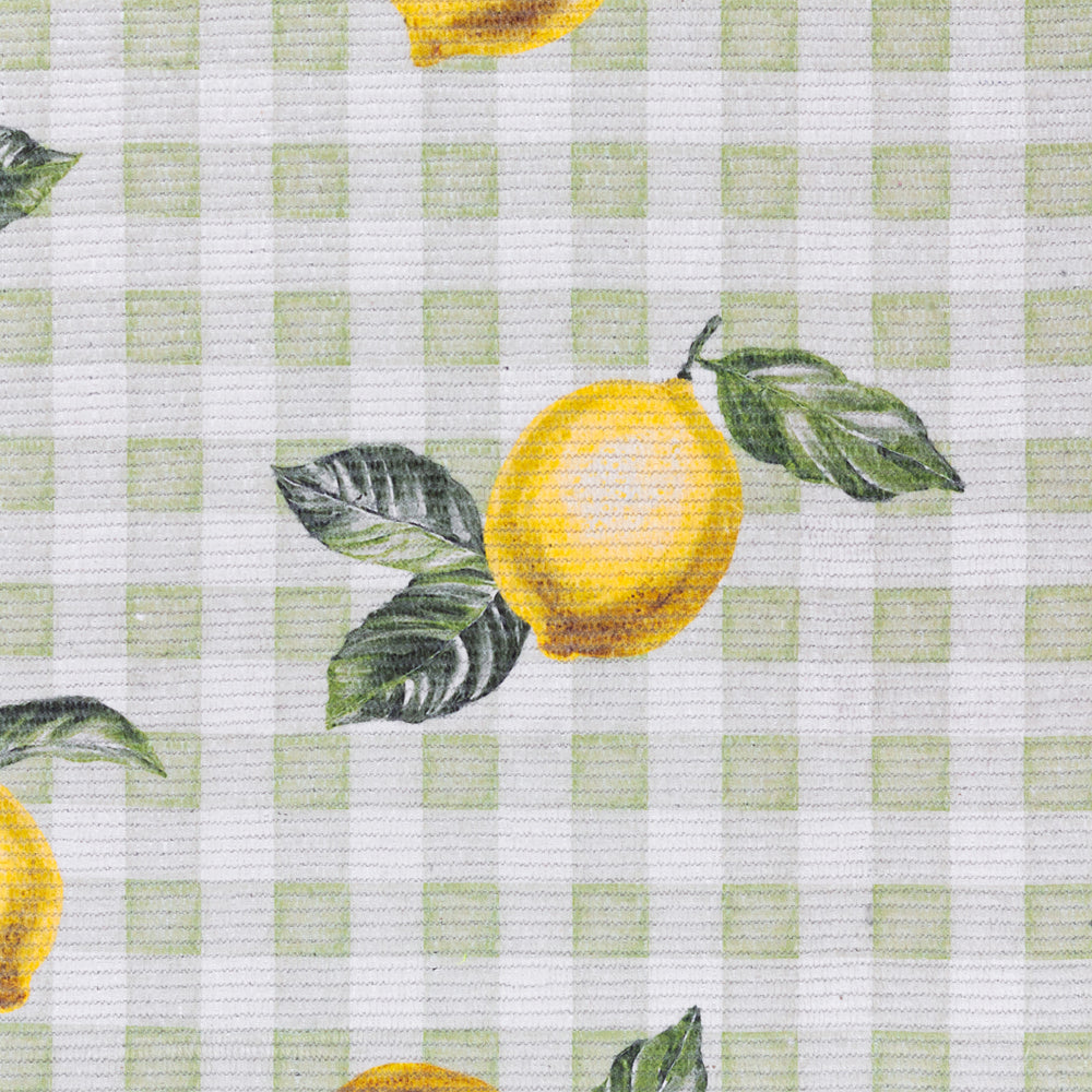 Fruits Lemons Gingham Check Indoor/Outdoor Rug Sage