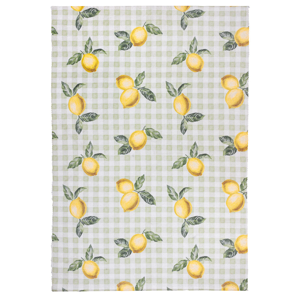 Fruits Lemons Gingham Check Indoor/Outdoor Rug Sage