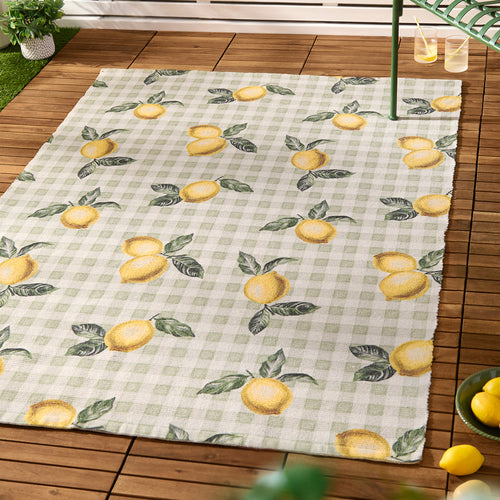 Check Green Rugs - Fruits Lemons Striped Indoor/Outdoor Rug Sage Furn