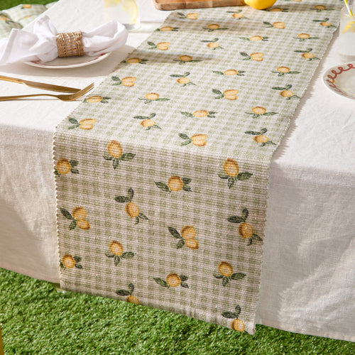 Check Green Kitchen - Fruits Lemons Indoor/Outdoor Table Runner Sage Furn