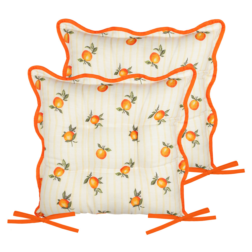 Fruits Oranges Striped Indoor/Outdoor Seat Pads Yellow