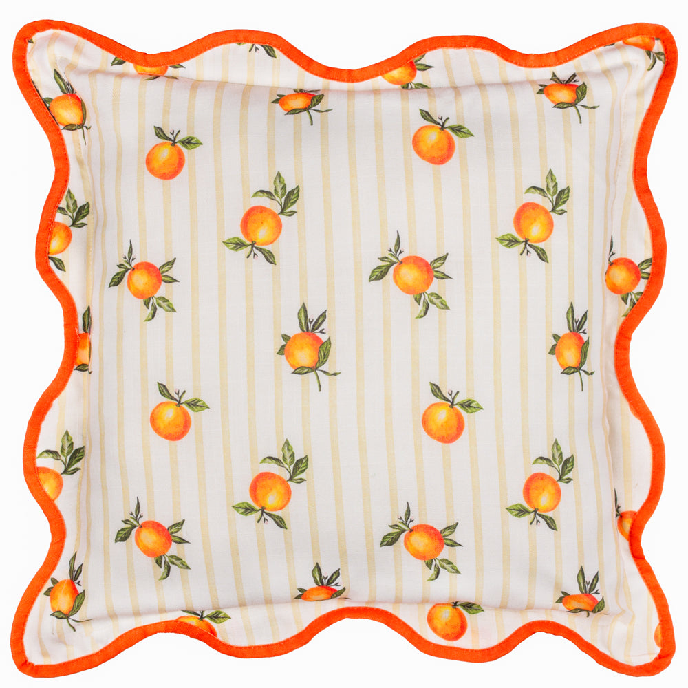 Fruits Oranges Striped Outdoor Cushion Yellow