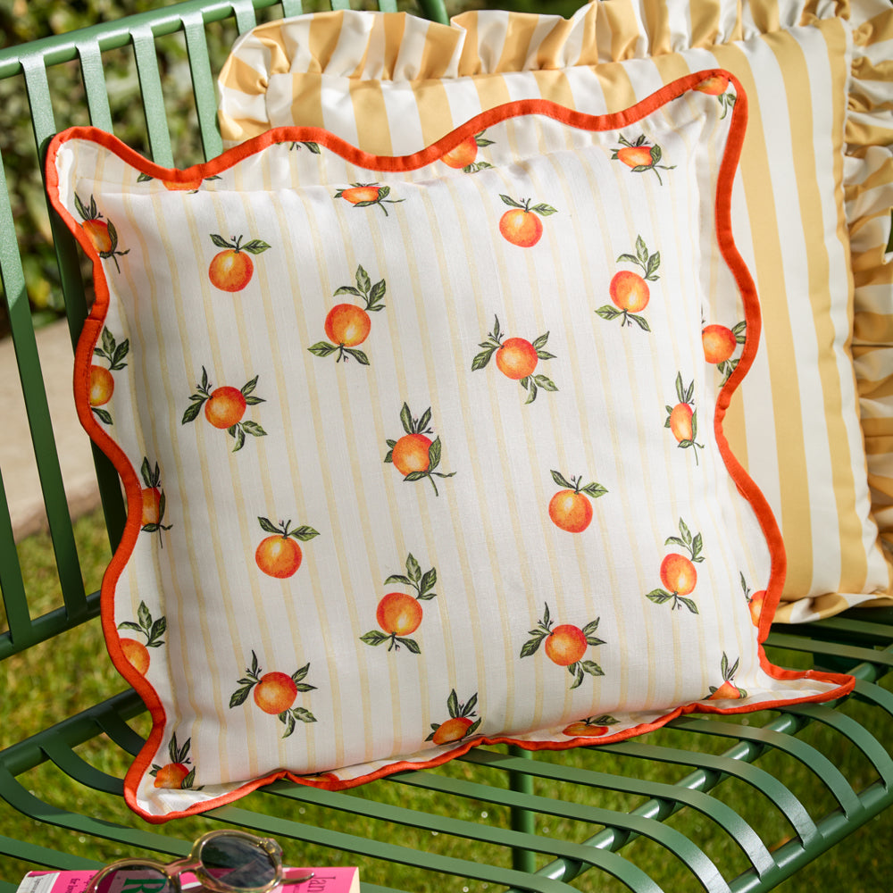 Fruits Oranges Striped Outdoor Cushion Yellow