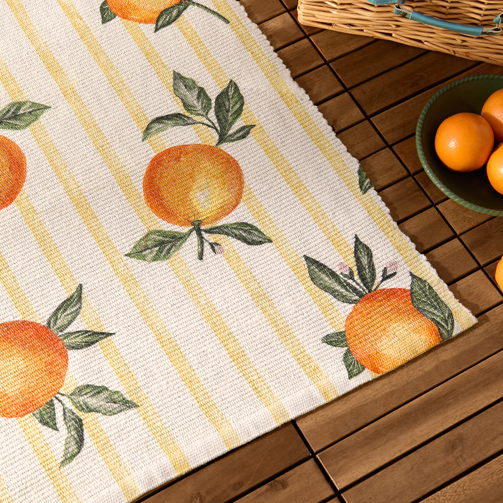 Fruits Oranges Striped Indoor/Outdoor Rug Yellow