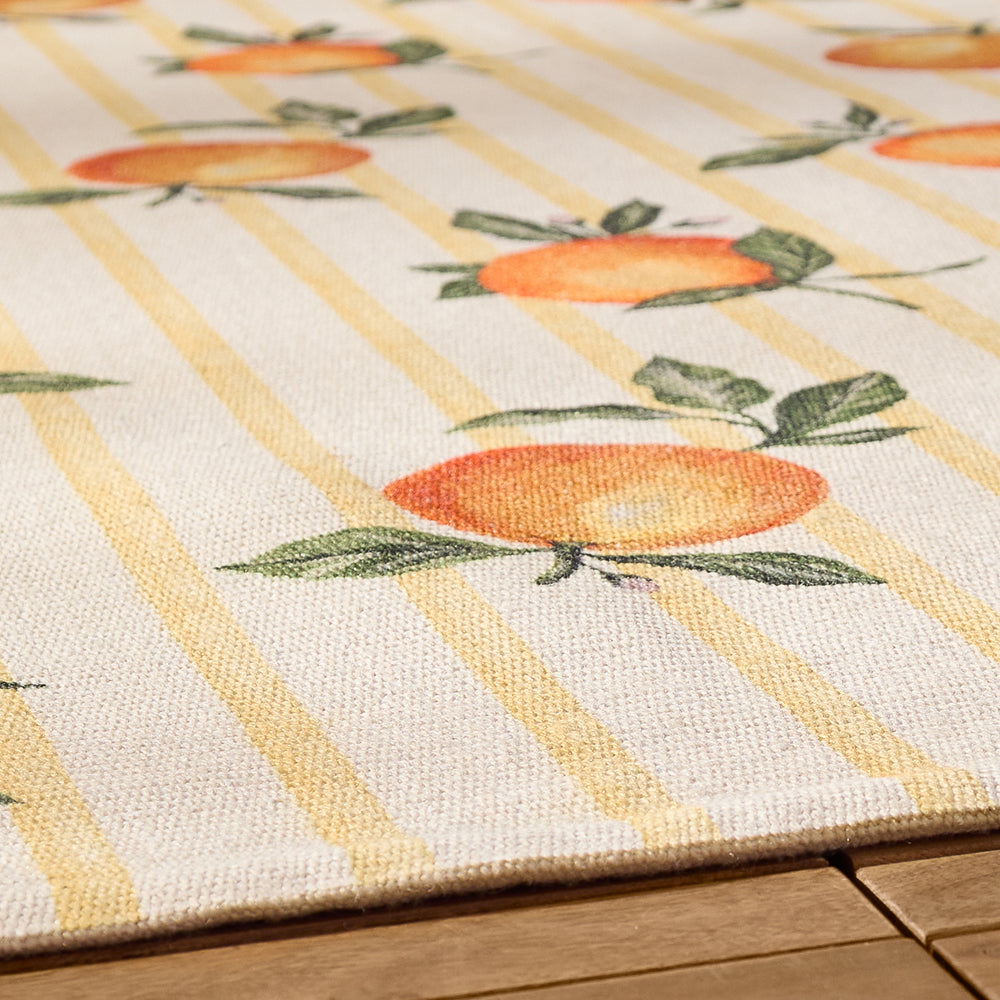 Fruits Oranges Striped Indoor/Outdoor Rug Yellow