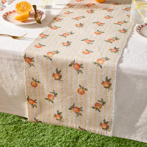 Striped Yellow Kitchen - Fruits Oranges Indoor/Outdoor Table Runner Yellow Furn