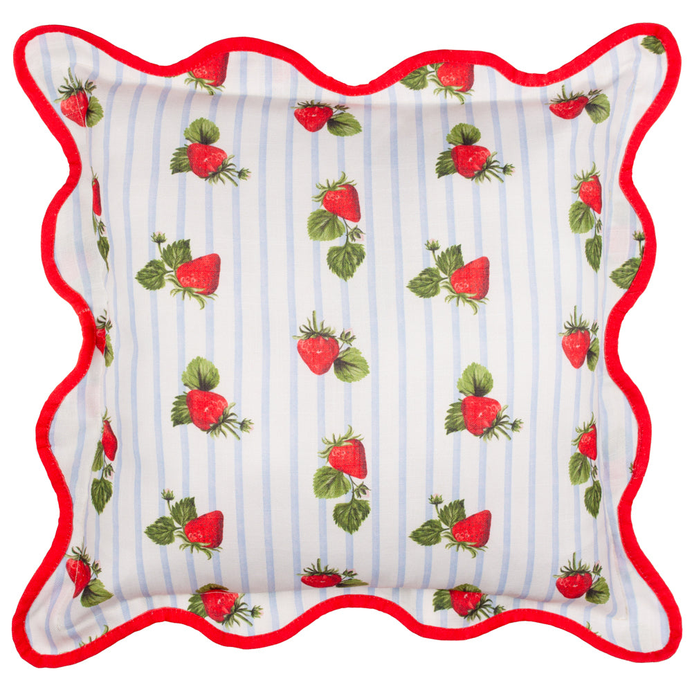 Fruits Strawberries Striped Outdoor Cushion Blue
