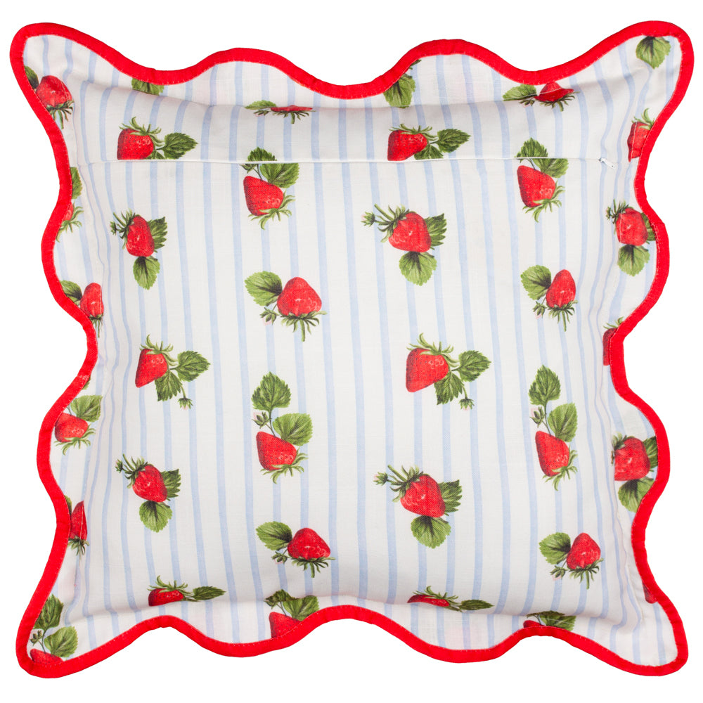 Fruits Strawberries Striped Outdoor Cushion Blue