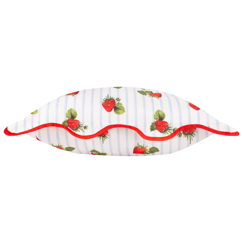 Fruits Strawberries Striped Outdoor Cushion Blue
