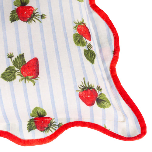 Fruits Strawberries Striped Outdoor Cushion Blue