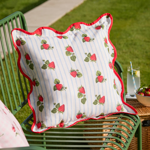 Striped Blue Cushions - Fruits Strawberries Striped Outdoor Cushion Cover Blue Furn