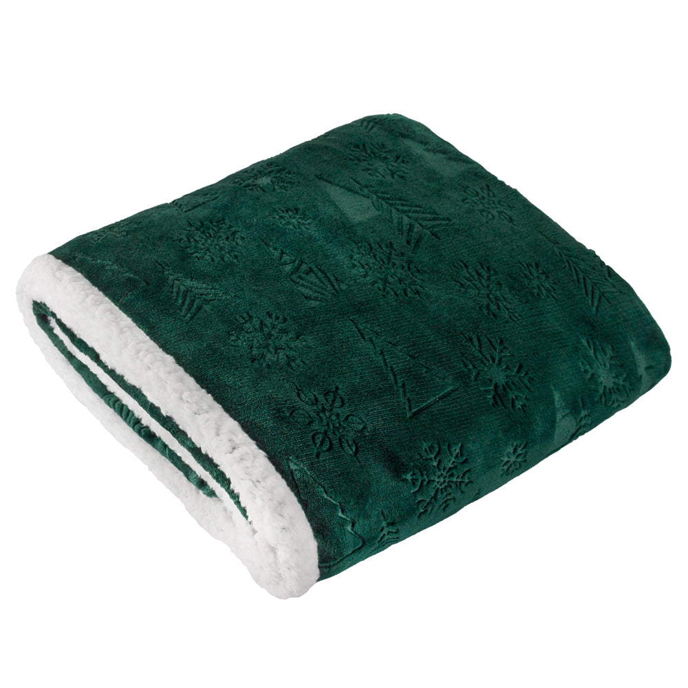 Festive Time Sherpa Fleece Embossed Throw Emerald