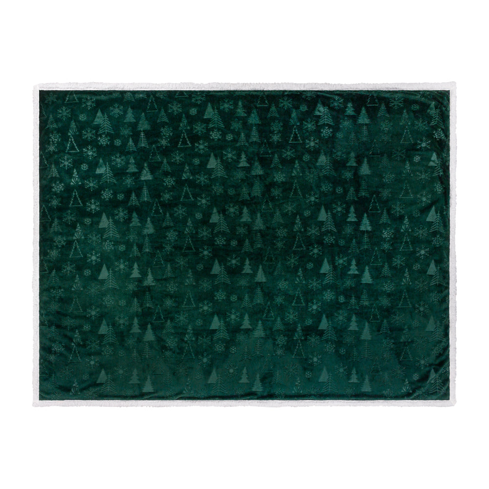 Festive Time Sherpa Fleece Embossed Throw Emerald