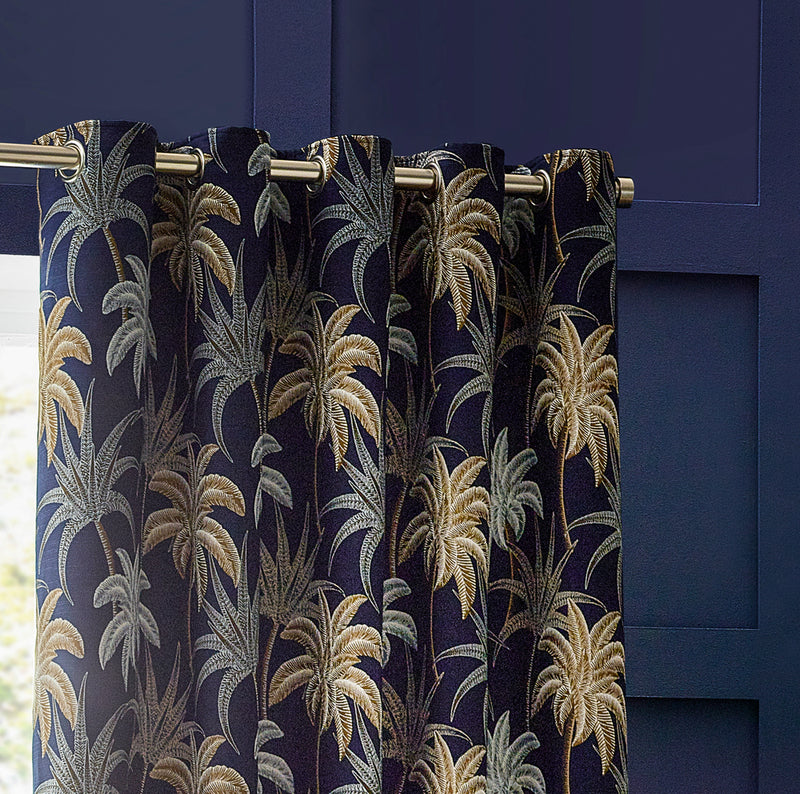 Jungle Blue Curtains - Galapagos  Eyelet Curtains Navy Wylder