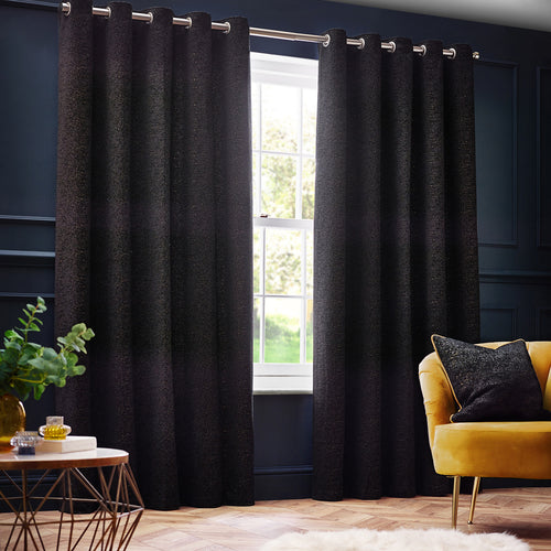 Plain Black Curtains - Galaxy Room Darkening Eyelet Curtains Black Paoletti