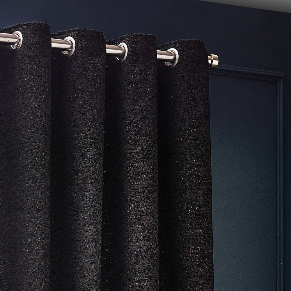 Galaxy Fully Lined Chenille Eyelet Curtains Black