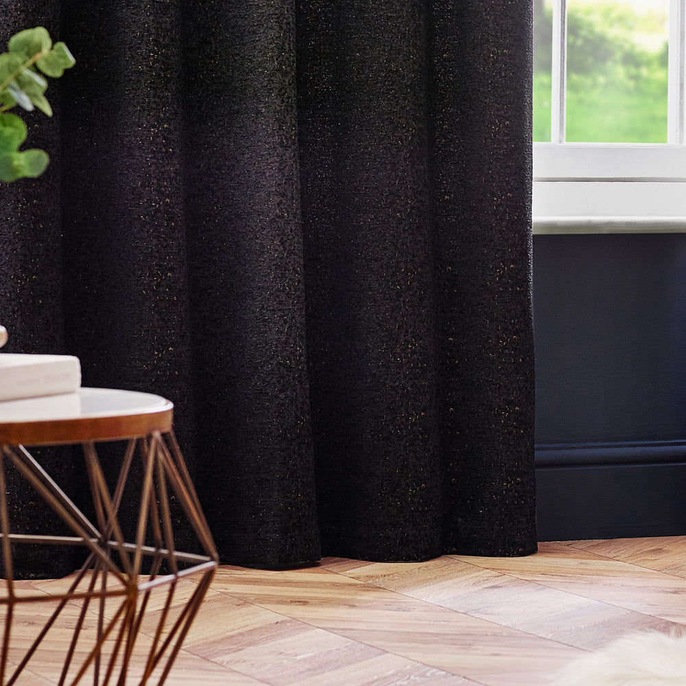 Galaxy Fully Lined Chenille Eyelet Curtains Black