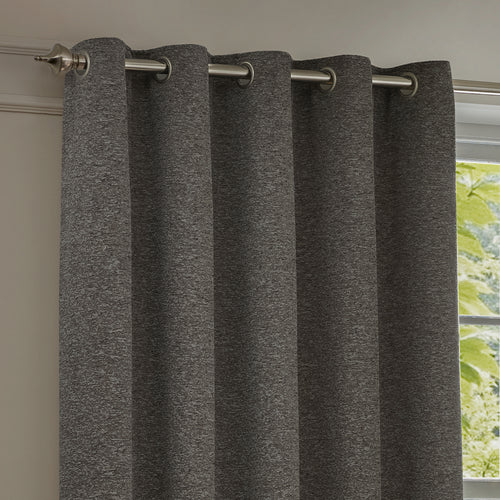 Galaxy Fully Lined Chenille Eyelet Curtains Charcoal
