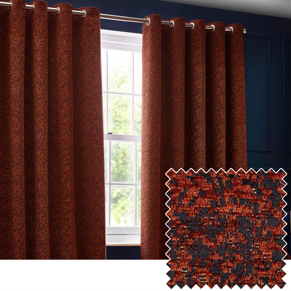Galaxy Fully Lined Chenille Eyelet Curtains Copper