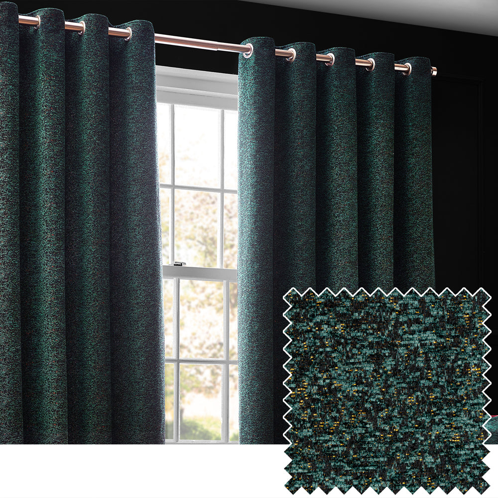 Galaxy Fully Lined Chenille Eyelet Curtains Emerald