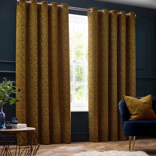 Plain Gold Curtains - Galaxy Room Darkening Eyelet Curtains Gold Paoletti