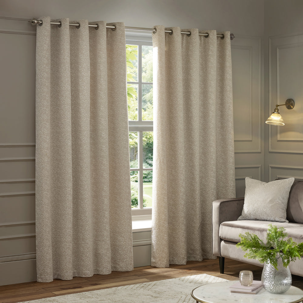 Plain Cream Curtains - Galaxy Fully Lined Chenille Eyelet Curtains Ivory Paoletti
