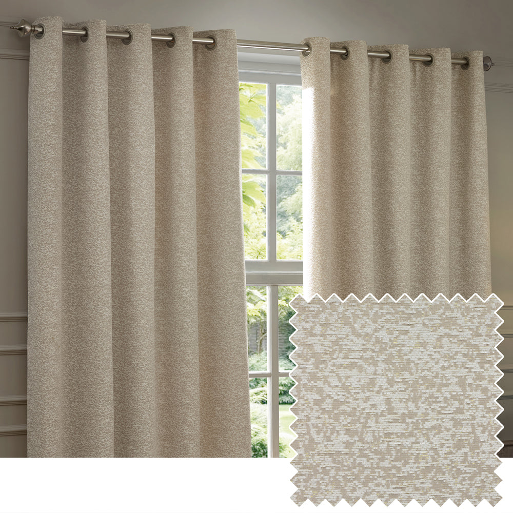 Galaxy Fully Lined Chenille Eyelet Curtains Ivory