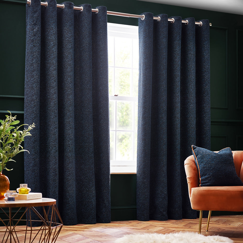 Plain Blue Curtains - Galaxy Room Darkening Eyelet Curtains Navy Paoletti