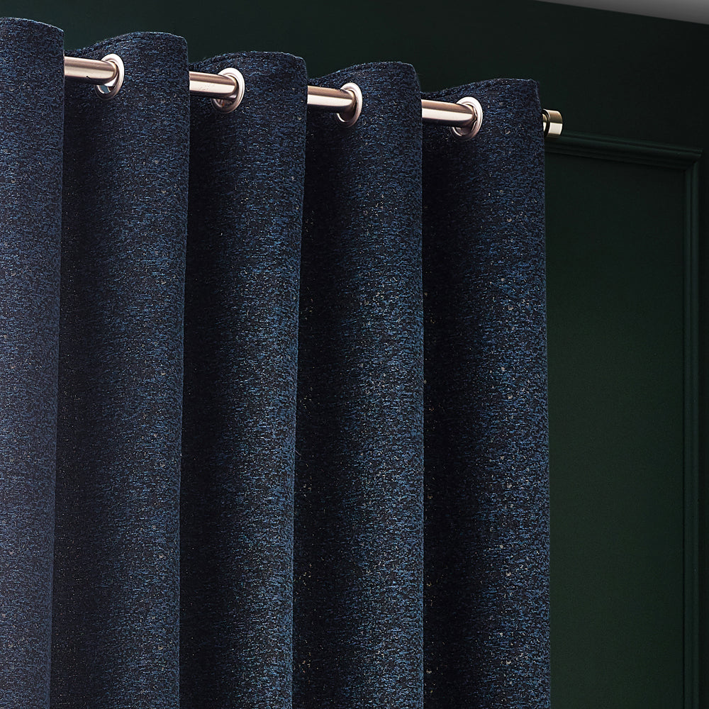 Galaxy Fully Lined Chenille Eyelet Curtains Navy
