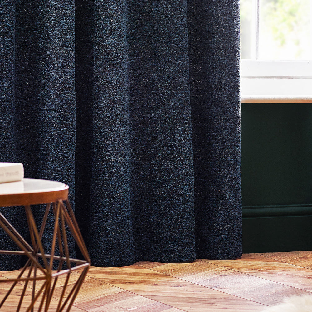 Galaxy Fully Lined Chenille Eyelet Curtains Navy
