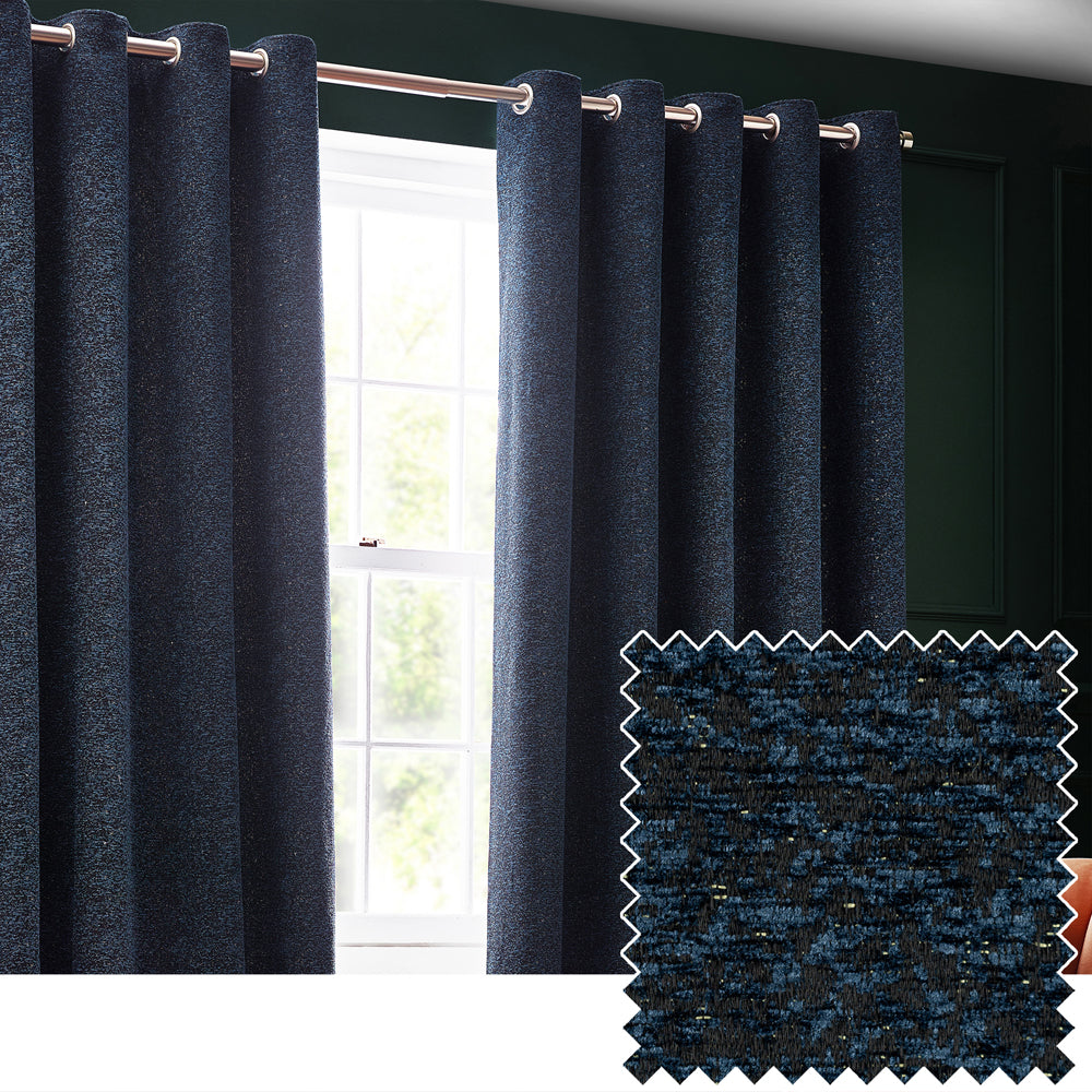 Galaxy Fully Lined Chenille Eyelet Curtains Navy