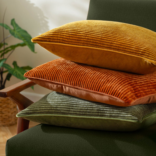 Striped Orange Cushions - Garda Corduroy Piped Cushion Cover Brick furn.